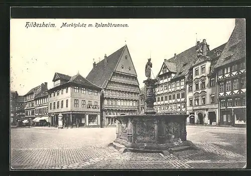 AK Hildesheim, Marktplatz mit Rolandbrunnen