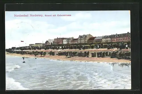 AK Norderney, Strand mit Kaiserstrasse