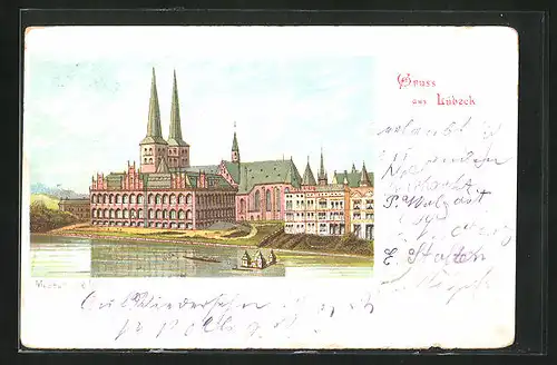 Lithographie Lübeck, Museum und Dom