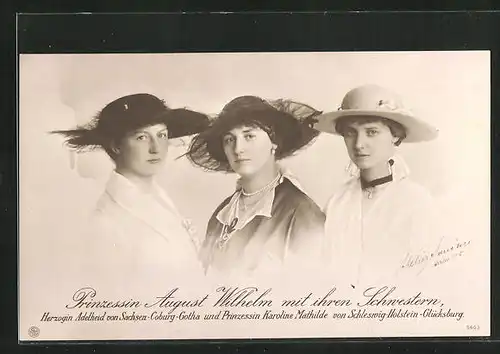 AK Prinzessin August Wilhelm v. Sachsen-Coburg-Gotha mit ihren Schwestern Herzogin Adelheid & Prinzessin Karoline