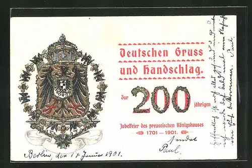 AK Zur 200. jährigen Jubelfeier des preussichen Königshauses, Wappen