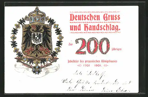 AK Zur 200. jährigen Jubelfeier des preussichen Königshauses, Wappen