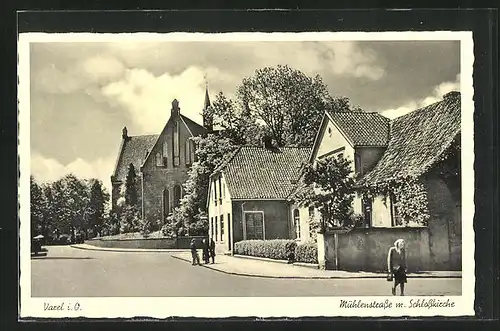 AK Varel i. O., Mühlenstrasse und Schlosskirche