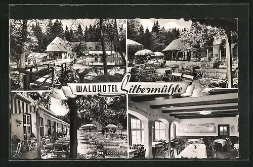 AK Horn-Bad Meinberg, Waldhotel und Pension Silbermühle, Gaststube, Aussenlokal