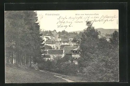 AK Friedrichroda, Blick vom Kastanien-Platz auf den Ort