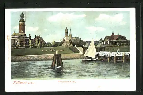 AK Holtenau, Kanalmündung und Denkmal mit Segelboot