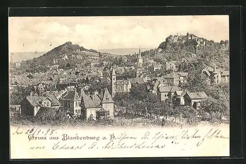AK Blankenburg a. H., Ortsansicht mit Kirchturm