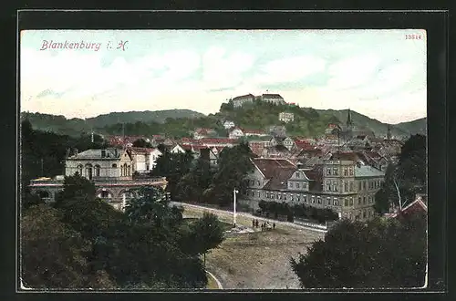 AK Blankenburg /Harz, Teilansicht mit Schloss im Hintergrund