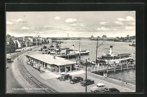 AK Flensburg, Strassenpartie an der Fördebrücke