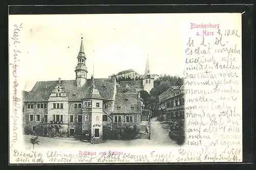 AK Blankenburg a. Harz, Rathaus und Schloss