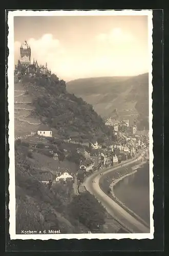 AK Kochem, Teilansicht mit Mosel und Burg