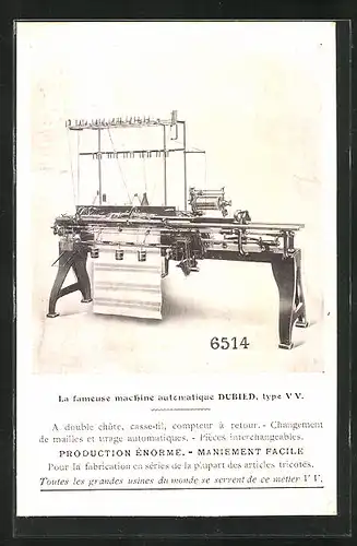 AK La fameuse machine automatique Dubied type VV, Reklame für Nähmaschine