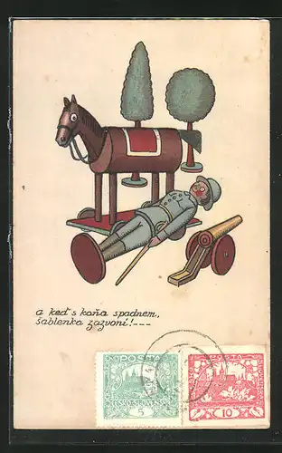 AK Holzspielzeug, Soldat mit Kanone und Pferd