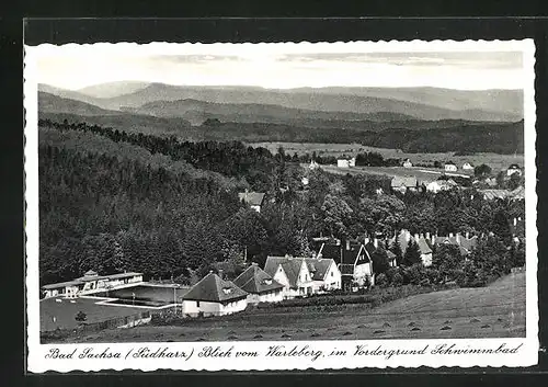 AK Bad Sachsa /Harz, Blick vom Warteberg mit Schwimmbad