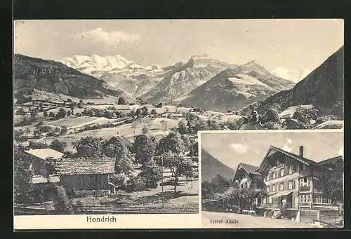 AK Hondrich, Hotel Altels, Ortsanicht mit Alpen