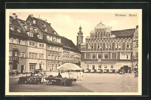 AK Weimar, Markt mit Marktständen