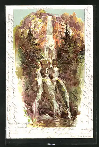 Lithographie Okertal /Harz, Romker Wasserfall
