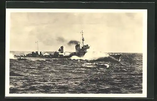 AK Zerstörer der Kriegsmarine in der Nordsee