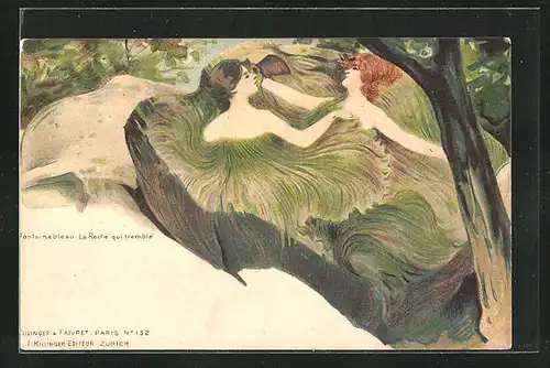 Künstler-AK Killinger Nr. 132, Frauen in Kleider auf einem Felsen, Berg mit Gesicht / Berggesichter