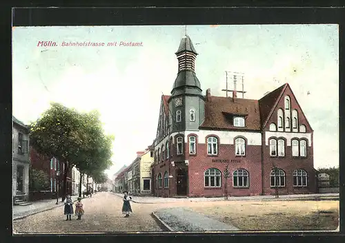 AK Mölln, Bahnhofstrasse mit Postamt