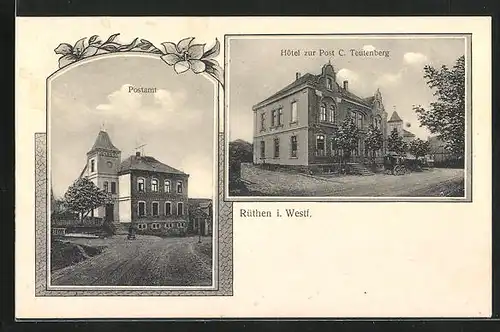 AK Rüthen / Westf., Hotel Zur Post von C. Teutenberg, Postamt