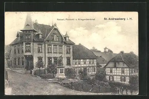 AK St. Andreasberg i. H., Postamt und Kriegerdenkmal