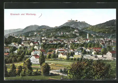 AK Eisenach, Ortsansicht, Blick zur Wartburg