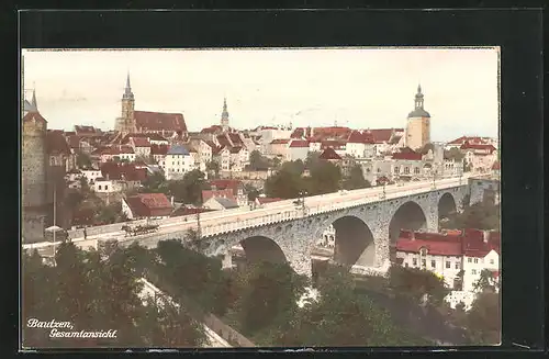 AK Bautzen, Ortsansicht mit Kronprinzenbrücke