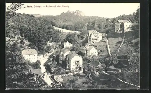 AK Rathen / Sächs. Schweiz, Ortsansicht mit dem Gamrig