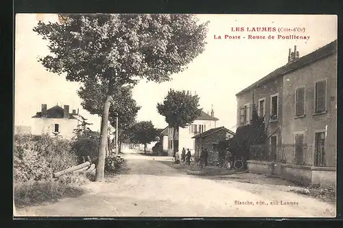 AK Les Laumes, La Poste, Route de Pouillenay