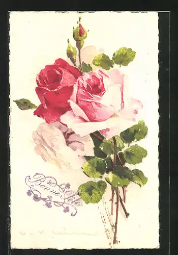 Künstler-AK Catharina Klein: Rote und rosa Rosen in voller Pracht