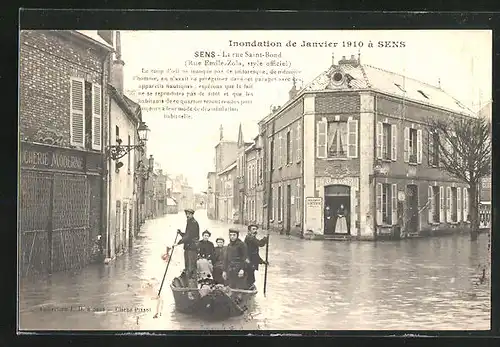 AK Sens, Inondation de Janvier 1910, La rue Saint-Bond, Hochwasser