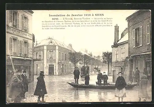 AK Sens, Inondation de Janvier 1910, L`Yonne, Avenue Vauban, Hochwasser