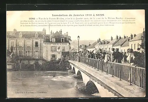AK Sens, Inondation de Janvier 1910, Vue de la Fausse-Rivière, Hochwasser