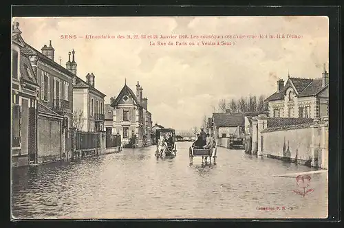 AK Sens, Inondation 1910, La Rue de Paris ou Venise à Sens, Hochwasser