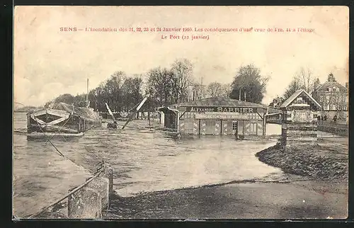 AK Sens, L`Inondation de Janvier 1910, Le Port, Hochwasser