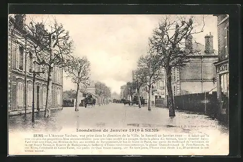 AK Sens, L`Avenue Vauban, Inondation de Janvier 1910, Hochwasser