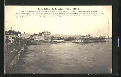 AK Sens, L`Yonne en aval du Pont-au-Diable, Inondation de Janvier 1910, Hochwasser