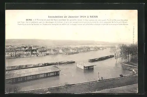 AK Sens, L`Yonne en aval de Sens pendant les grandes eaux, Janvier 1910, Inondation, Hochwasser