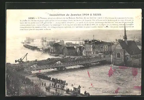 AK Sens, L`Yonne, prise au dessus de la Maison Barbot, Inondation 1910, Hochwasser