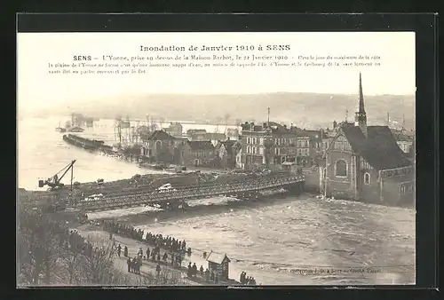 AK Sens, L`Yonne, prise au dessus de la Maison Barbot, Janvier 1910, Inondation, Hochwasser