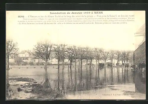 AK Sens, L`Yonne au bas du Cours Tarbé et le long des murs de la prison, Inondation Janvier 1910, Hochwasser