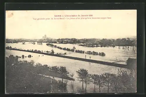 AK Sens, Inondation Janvier 1910, Vue générale prise de Saint-Bond, Hochwasser