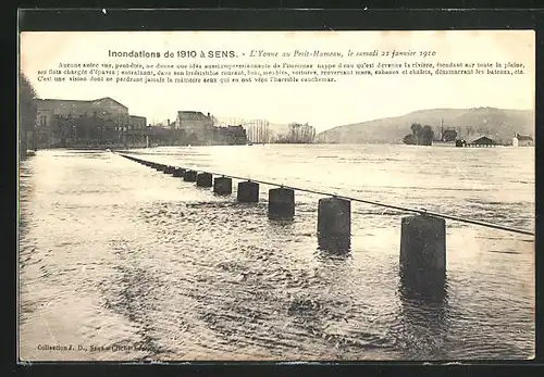 AK Sens, Inondation 1910, L`Yonne au Petit-Hameau, Hochwasser