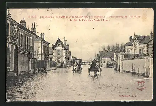 AK Sens, La Rue de Paris ou Venise à Sens, L`Inondation 1910, Hochwasser