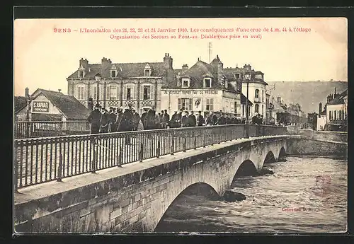 AK Sens, Organisation des Secours au Pont-au-Diable, L`Inondation 1910, Hochwasser