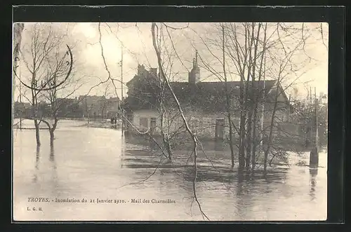 AK Troyes, Inondation de Janvier 1910, Mail des Charmilles, Hochwasser