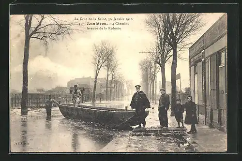AK Asnières, Avenue de la Redoute, La Crue de la Seine, Janvier 1910, Hochwasser