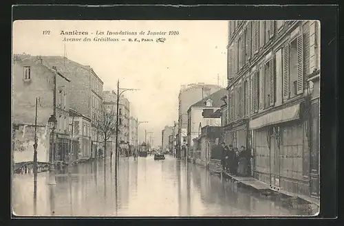 AK Asnières, Inondation Janvier 1910, Avenue des Grésillons, Hochwasser