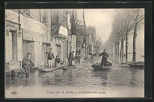 AK Courbevoie, Crue de la Seine, Une rue inondée, Hochwasser